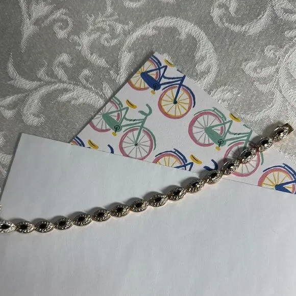 Sterling Silver 9.25 Elegant Bracelet .Marquis black Sapphire Gold plated - Picture 4 of 5